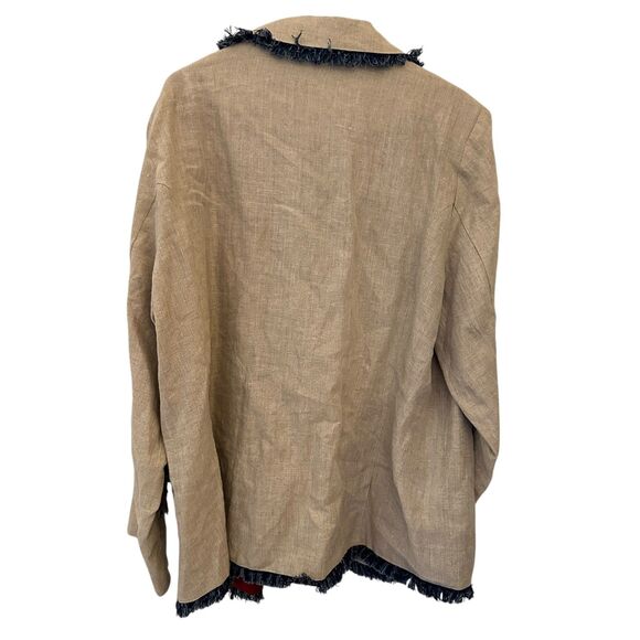 Silhouettes Beige 100% Linen Satin Lined Floral Embroidered 3 Button Blazer 24W - Picture 2 of 8